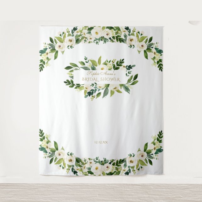Charm White Flowers Bridal Shower Photo Booth Prop Tapestry (Front)