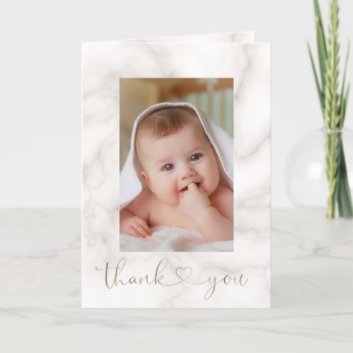 Charm White Flowers Gold Cross Photo Christening Thank You Card
