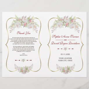 Charm White Flowers Gold Frame Wedding Program