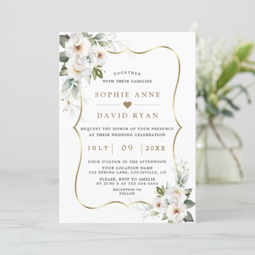 Charm White Flowers Rose Gold Wedding  Invitation