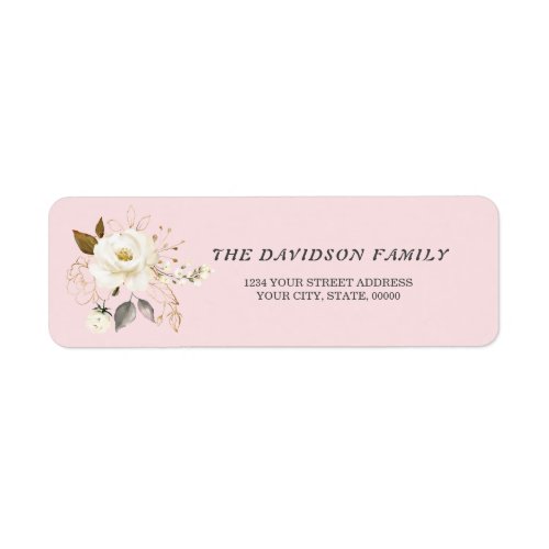 Charm White Gold Floral Baptism Return Address Label