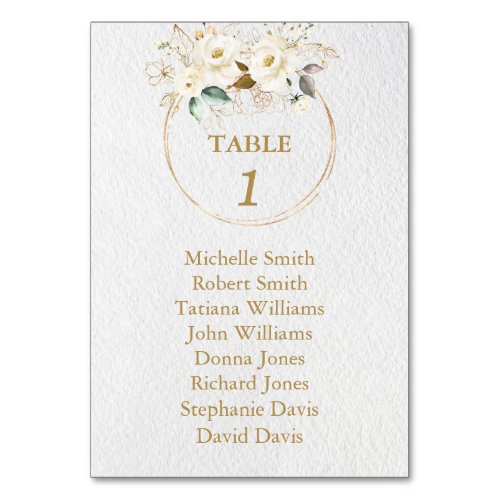 Charm White Gold Flowers Baptism Seating Chart  Table Number