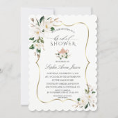 Charm White Magnolia Gold Floral Bridal Shower  Invitation (Front)