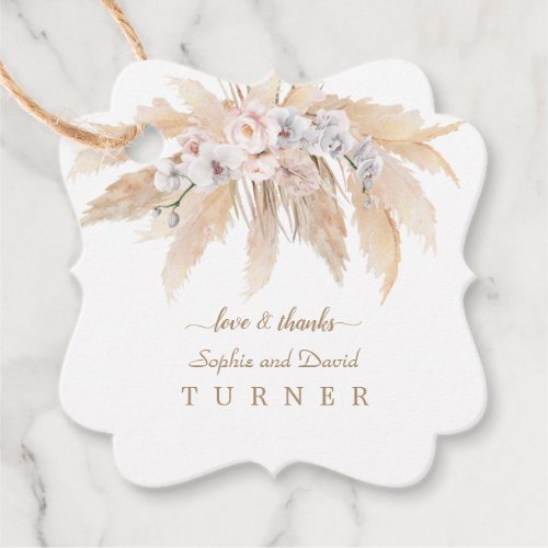 Charm White Orchid Roses Pampas Grass Wedding Favor Tags