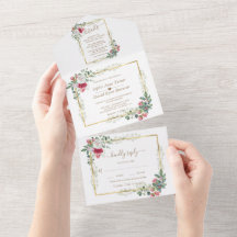 Charm White Red Floral Gold Christmas Wedding