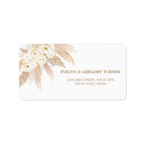 Charm White Roses Pampas Grass Gold Wedding  Label