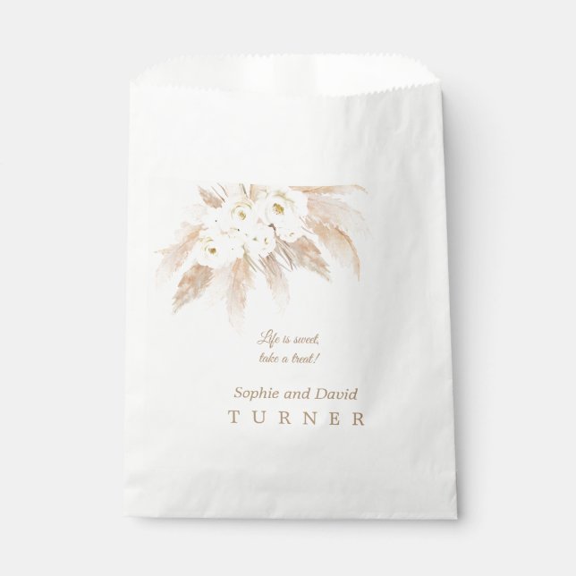 Charm White Roses Pampas Grass Wedding Favor Bag (Front)