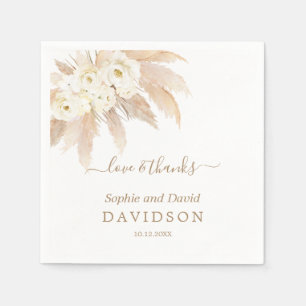 Charm White Roses Pampas Grass Wedding Napkins
