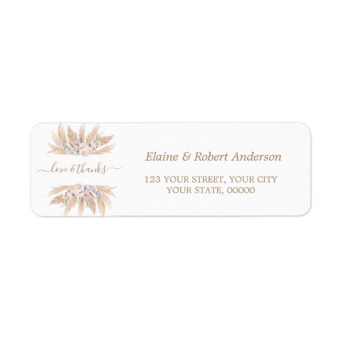 Charm White Roses Pampas Grass Wedding Return  Label