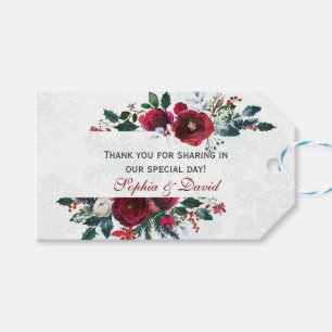 Charm Winter Burgundy Floral Pine Frame Wedding Gift Tags