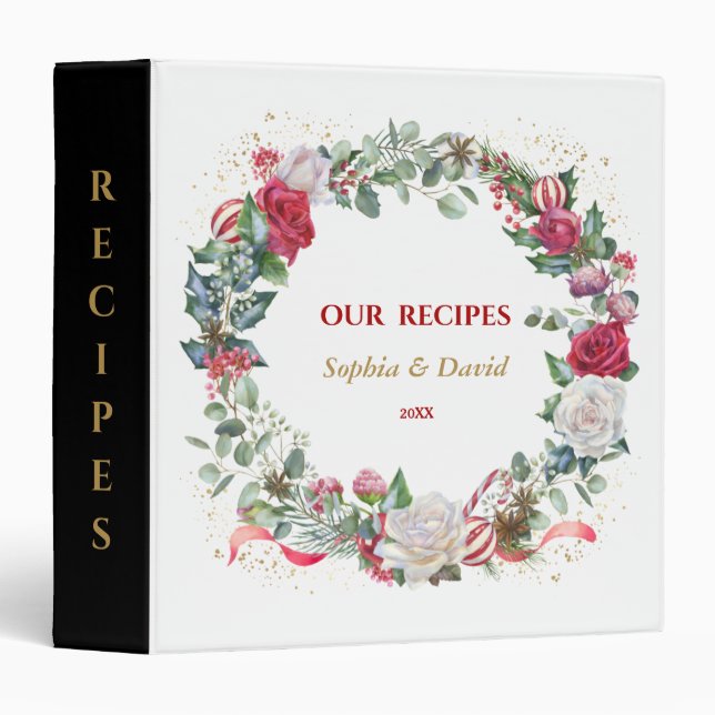Charm Winter Holidays Wreath Gold Wedding Recipes 3 Ring Binder (Front/Spine)