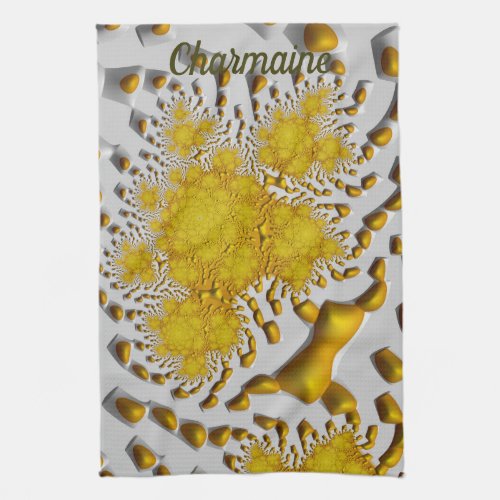 CHARMAINE3D Golden Lava Fractal Design Original Kitchen Towel