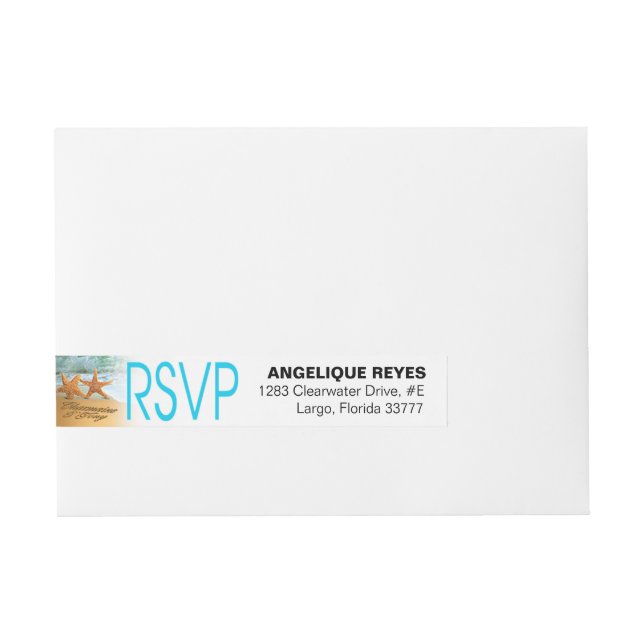 Charmaine & Tony Starfish Couple Beach RSVP Wrap Around Address Label (Front)