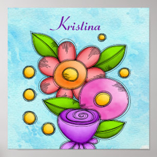 Charmed Watercolor Doodle Flower Poster