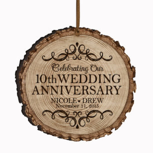 Charming 10th Anniversary Tree Slice Wood Ornament