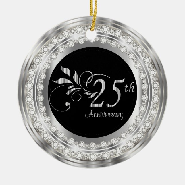 Charming 25th Silver Wedding Anniversary Ceramic Ornament (Front)