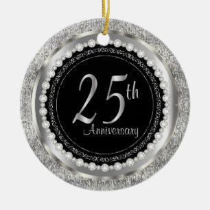 Charming 25th Silver Wedding Anniversary Ceramic Ornament