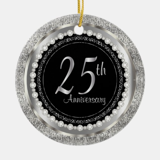 Charming 25th Silver Wedding Anniversary Ceramic Ornament (Front)