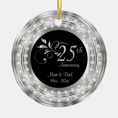 Charming 25th Silver Wedding Anniversary Ceramic Ornament