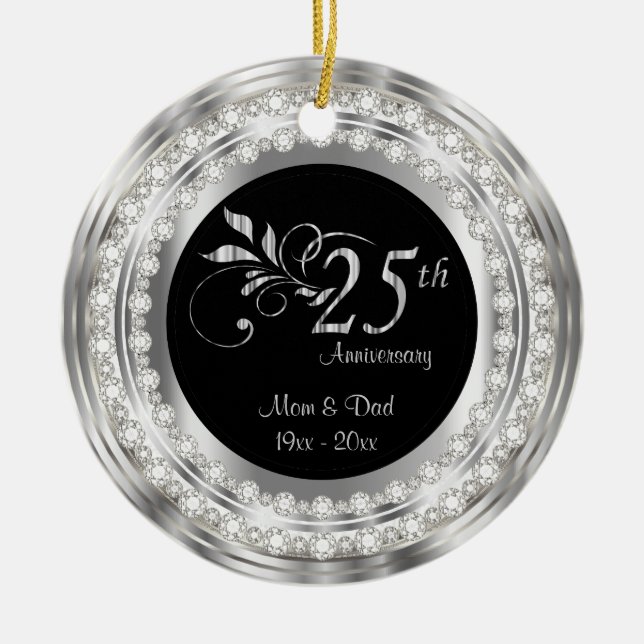 Charming 25th Silver Wedding Anniversary Ceramic Ornament (Front)