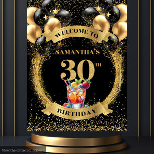 Charming 30th Birthday Whiskey Black Gold Banner Tapestry
