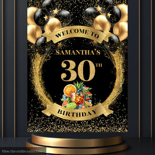 Charming 30th Birthday Whiskey Cocktail Banner Tapestry