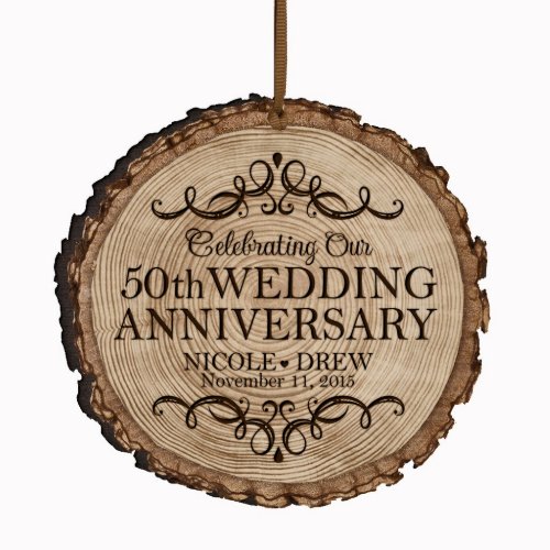 Charming 50th Anniversary Tree Slice Wood Ornament