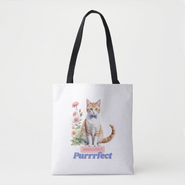 Charming “Absolutely Purrrfect” Cat Tote Bag (Front)
