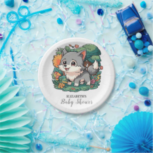 Charming Adorable Wolf Baby Shower Paper Plates