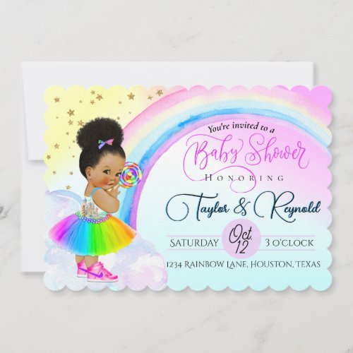 Charming Afro Puff Baby Girl Rainbow Baby Shower Invitation
