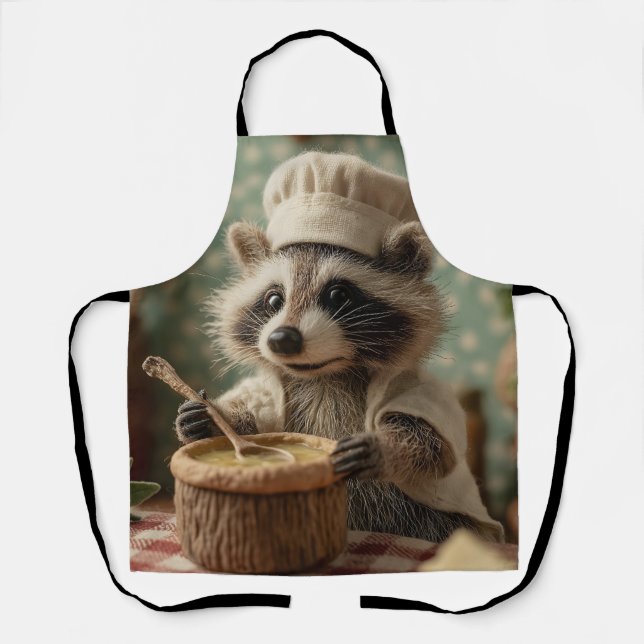 Charming and Cute Raccoon Chef Stirring a Bowl Apron (Front)