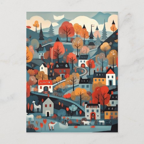 Charming And Quaint Scandi Village Art Postcard