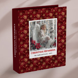 Charming Angel Red Gold Custom Name Christmas Memo 3 Ring Binder