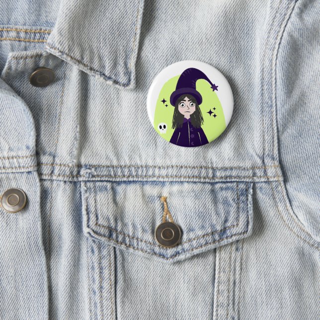 Charming Angry Cute Witch Button (In Situ)