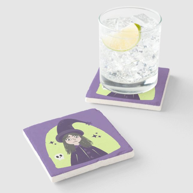 Charming Angry Cute Witch Stone Coaster (Side)
