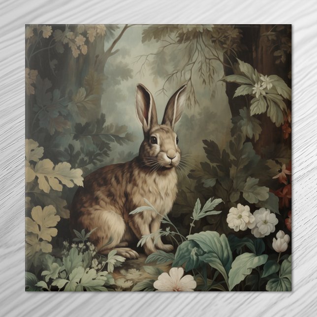 Charming Antique Hare in Lush Forest  Ceramic Tile (Creator Uploaded)