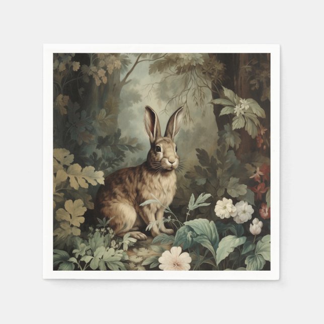 Charming Antique Hare in Lush Forest  Napkins (Front)