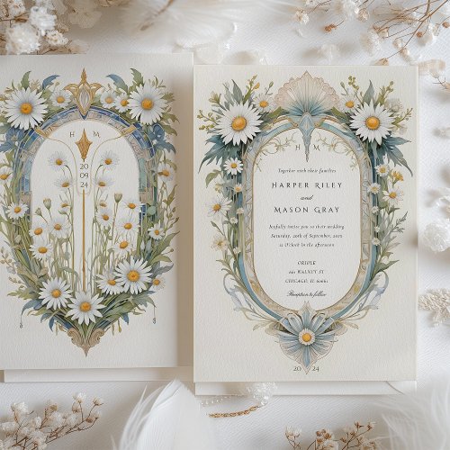 Charming Art Nouveau Daisy Floral Wedding Invitation