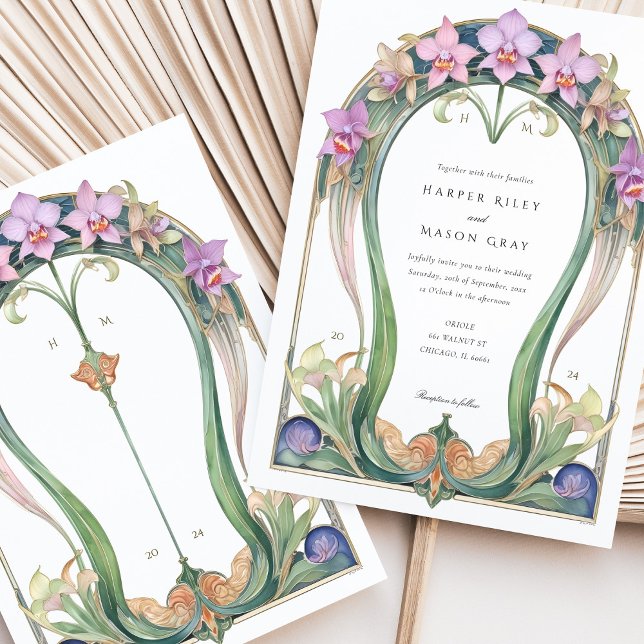 Charming Art Nouveau Orchids Floral Wedding Invitation (Creator Uploaded)