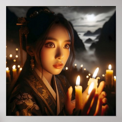 Charming Artwork Chinese Maiden Portrait Poster