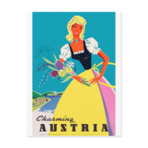 Charming Austria, woman with flowers, illustration