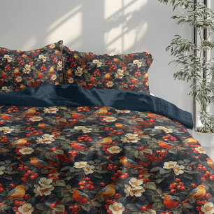 Charming Autumn Duvet with Birds and Blossoms Cover