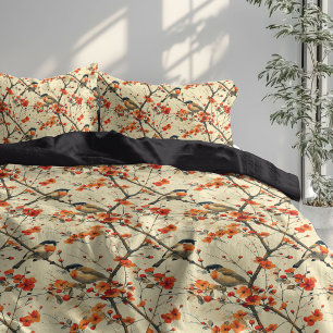 Charming Autumn Duvet with Birds and Blossoms Cover