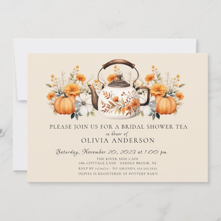 Charming Autumn Floral Bridal Tea Party                    Invitation