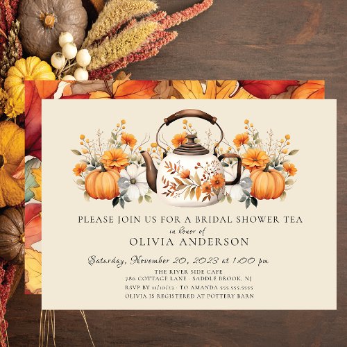 Charming Autumn Floral Bridal Tea Party  Invitation