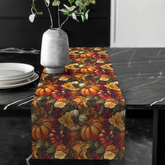 Charming Autumn Floral Pumpkins Harvest Motifs Long Table Runner (Charming Autumn Floral Pumpkins Harvest Motifs Long Table Runner)
