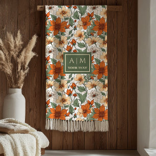 Charming Autumn Flowers Rusty Sage Green Blanket