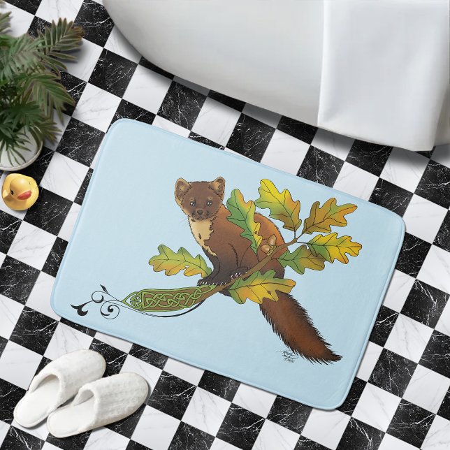 Charming Autumn Leaves Pine Marten Celtic Blue Bath Mat (Creator Uploaded)