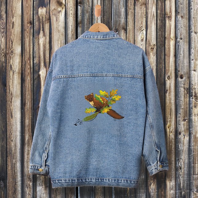 Charming Autumn Leaves Pine Marten Celtic Blue Denim Jacket (Creator Uploaded)