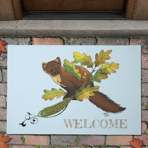 Charming Autumn Leaves Pine Marten Celtic Blue Doormat